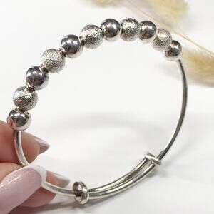 Pure 999 Fine Silver 15g Bangle Bracelet Round Ball Charm Beaded Bracelet Bangle